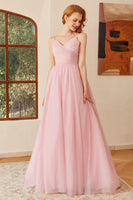 Load image into Gallery viewer, Glitter Lace-Up Ruched Pink Princess Prom Dress