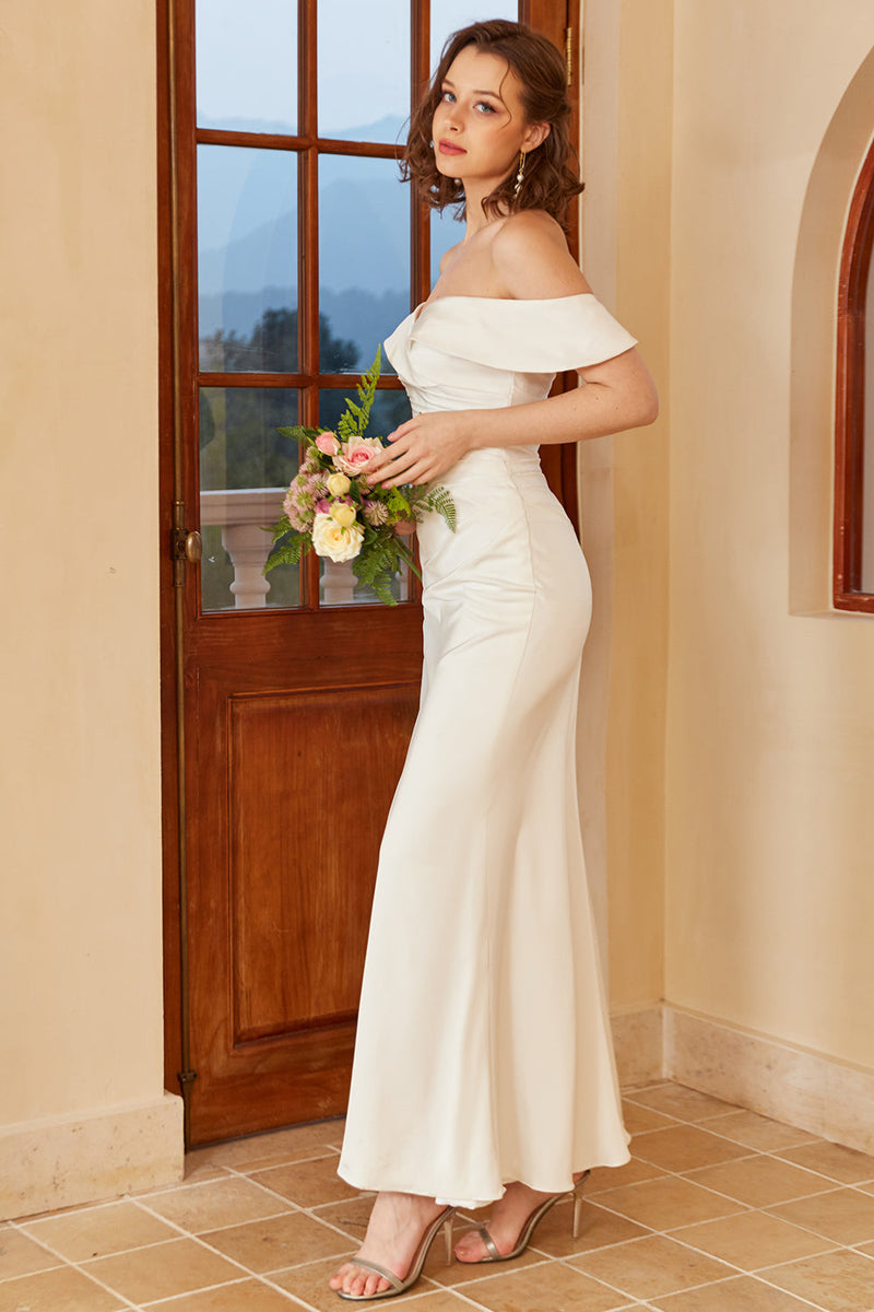 Load image into Gallery viewer, Simple Off the Shoulder Boho Wedding Dress