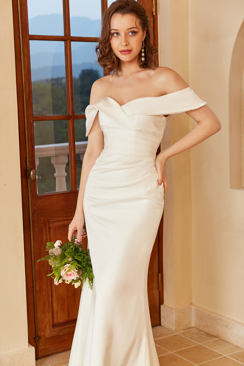 Load image into Gallery viewer, Simple Off the Shoulder Boho Wedding Dress