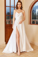 Load image into Gallery viewer, White Satin Sweetheart Wedding Dress with Slit