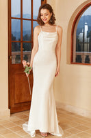 Load image into Gallery viewer, White Spaghetti Straps Simple Wedding Dress