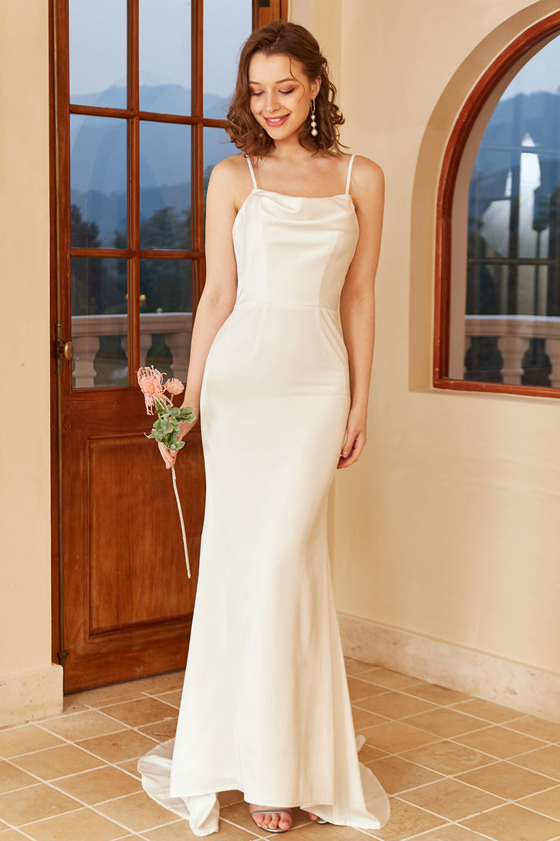 Load image into Gallery viewer, White Spaghetti Straps Simple Wedding Dress