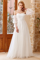Load image into Gallery viewer, White Tulle Off Shoulder Wedding Dress