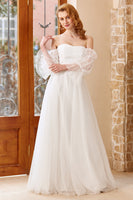 Load image into Gallery viewer, White Tulle Off Shoulder Wedding Dress