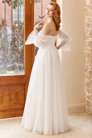 Load image into Gallery viewer, White Tulle Off Shoulder Wedding Dress