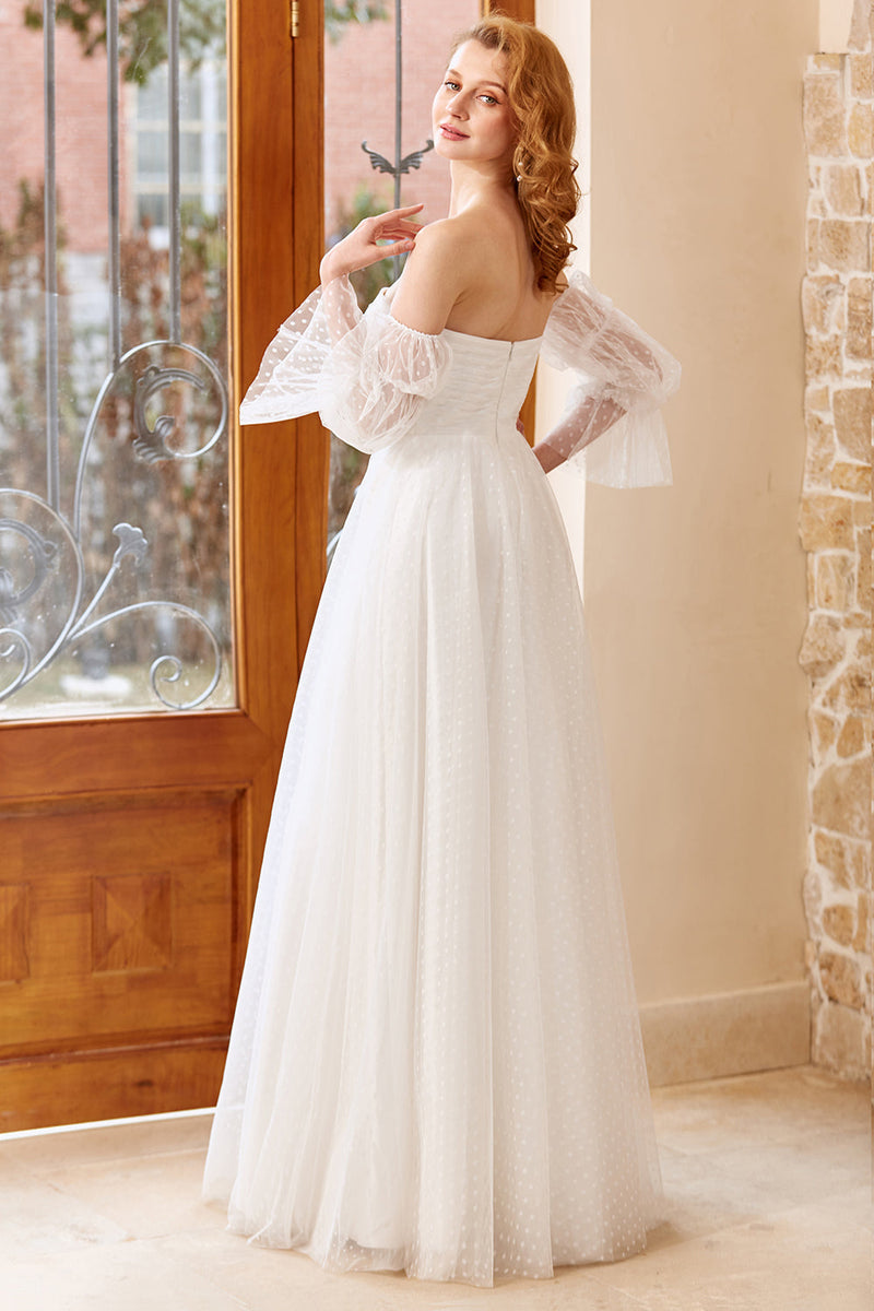 Load image into Gallery viewer, White Tulle Off Shoulder Wedding Dress