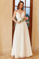 Load image into Gallery viewer, White Spaghetti Straps Simple Wedding Dress