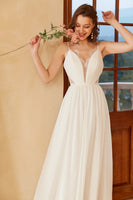 Load image into Gallery viewer, White Spaghetti Straps Simple Wedding Dress