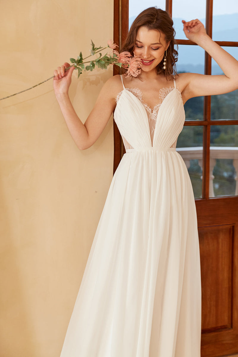 Load image into Gallery viewer, White Spaghetti Straps Simple Wedding Dress
