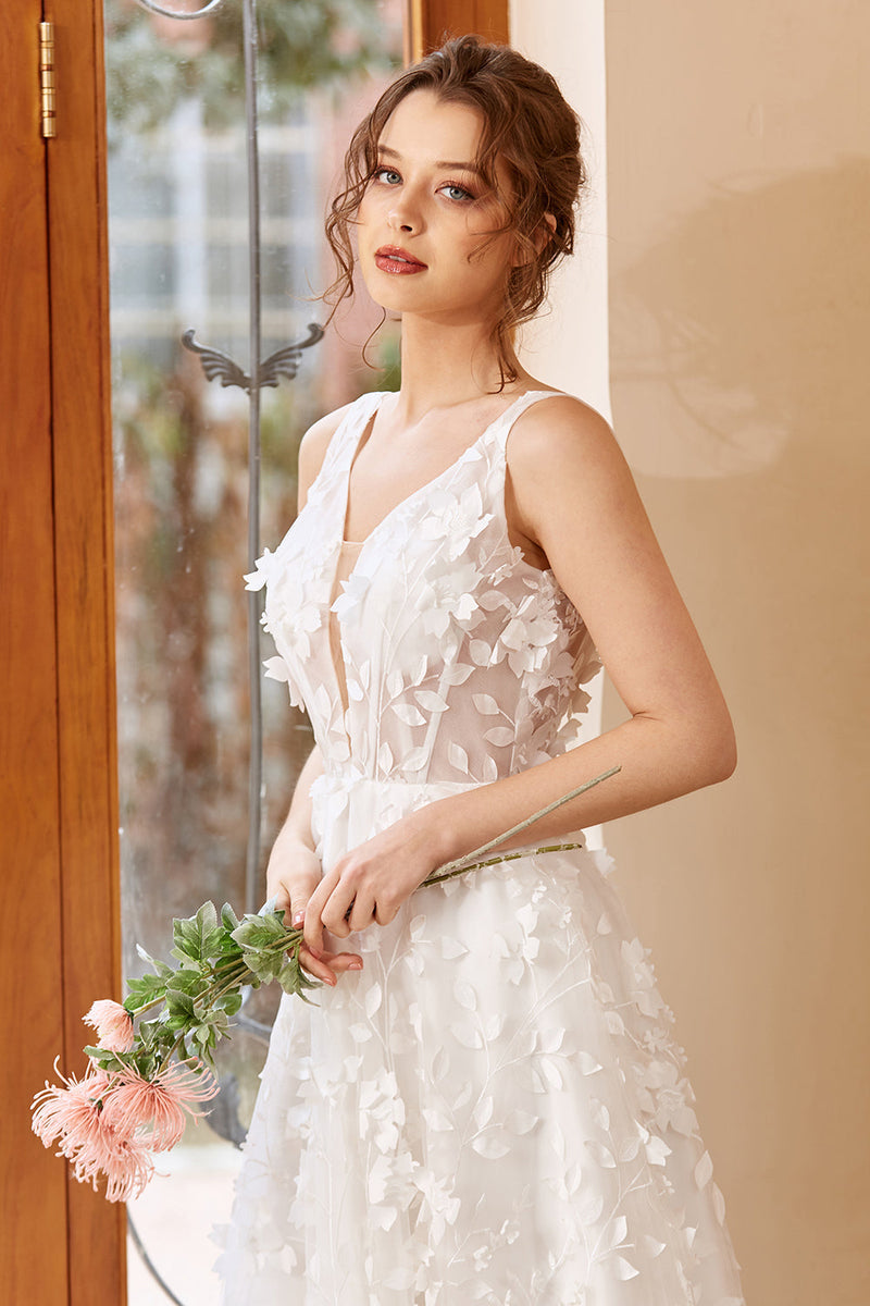 Load image into Gallery viewer, White Appliques Tulle Wedding Dress