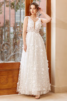 Load image into Gallery viewer, White Appliques Tulle Wedding Dress