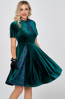 Load image into Gallery viewer, Dark Green Plaid Vintage Velvet Dress