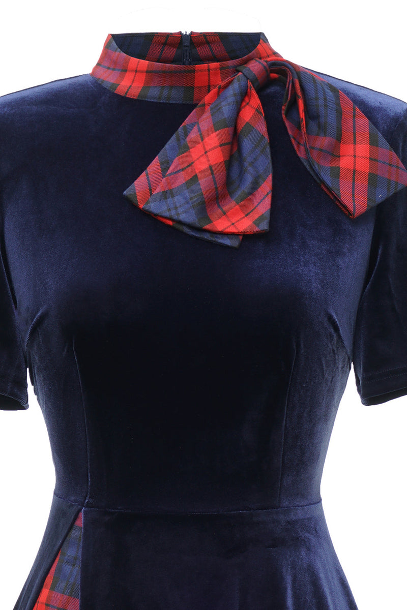 Load image into Gallery viewer, Dark Green Plaid Vintage Velvet Dress