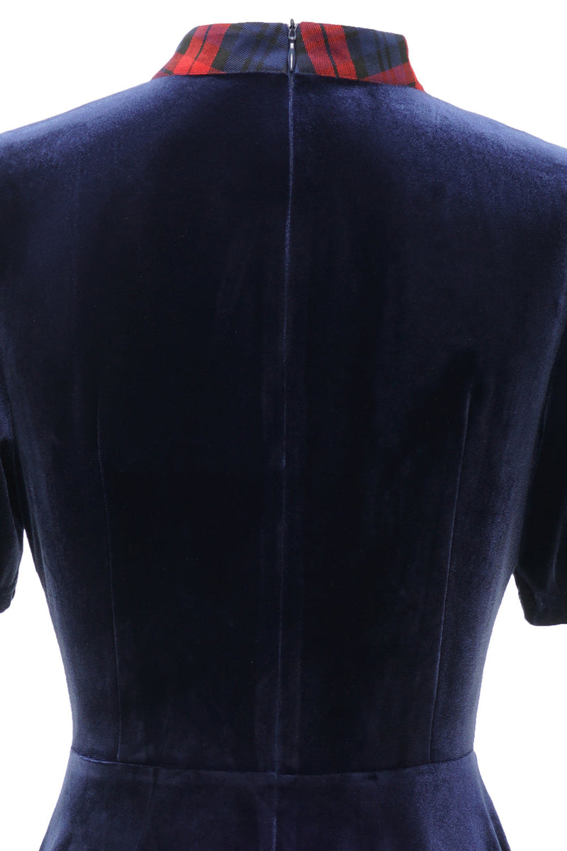 Load image into Gallery viewer, Dark Green Plaid Vintage Velvet Dress