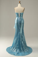 Load image into Gallery viewer, Sequin Feathers Strapless Prom Dress with Slit