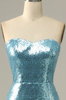 Load image into Gallery viewer, Sequin Feathers Strapless Prom Dress with Slit