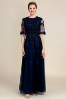 Load image into Gallery viewer, Sparkly Navy Beaded Mother of the Bride Dress with Lace