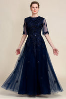 Load image into Gallery viewer, Sparkly Navy Beaded Mother of the Bride Dress with Lace