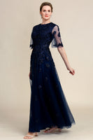 Load image into Gallery viewer, Sparkly Navy Beaded Mother of the Bride Dress with Lace