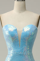 Load image into Gallery viewer, Blue Mermaid Sparkly Prom Dress with Feather
