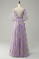 Load image into Gallery viewer, Lavender A Line Tulle Corset Prom Dress with Sleeves