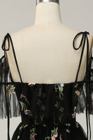 Load image into Gallery viewer, Black Off the Shoulder A Line Prom Dress with Embroidery