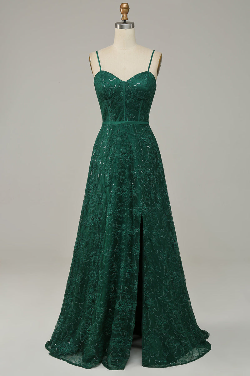 Hellymoon Women Prom Dress Dark Green Lace Spaghetti Straps Corset Formal  Dress – hellymoonuk