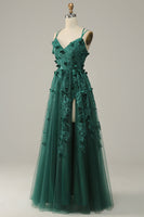 Load image into Gallery viewer, Dark Green A Line Tulle Prom Dress with Slit