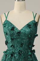 Load image into Gallery viewer, Dark Green A Line Tulle Prom Dress with Slit