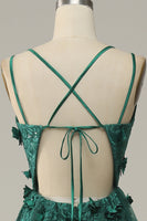 Load image into Gallery viewer, Dark Green A Line Tulle Prom Dress with Slit