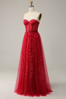 Load image into Gallery viewer, Strapless Red A Line Corset Prom Dress