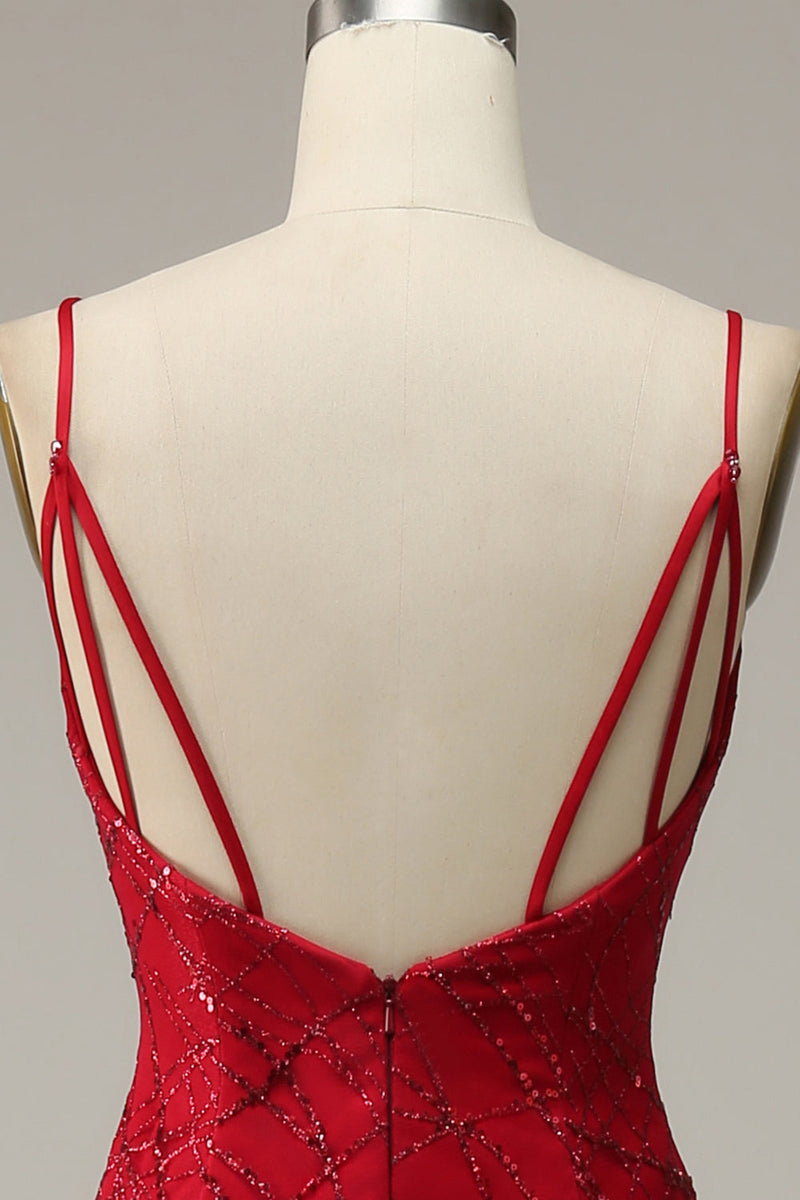 Load image into Gallery viewer, Dark Red Spaghetti Straps Mermaid Prom Dress with Slit