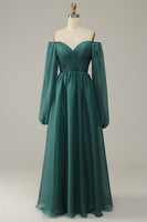 Load image into Gallery viewer, Off the Shoulder Long Sleeves Prom Dress with Ruffles