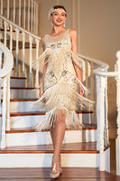 Load image into Gallery viewer, Fringed Champagne Sparkly Great Gatsby Dress for Party