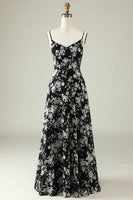 Load image into Gallery viewer, Black White Flower Boho Chiffon Bridesmaid Dress