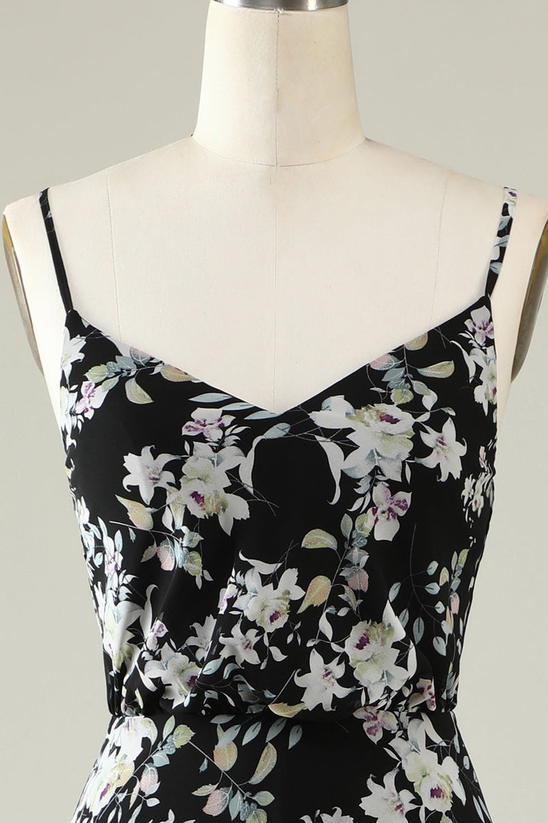 Load image into Gallery viewer, Black White Flower Boho Chiffon Bridesmaid Dress