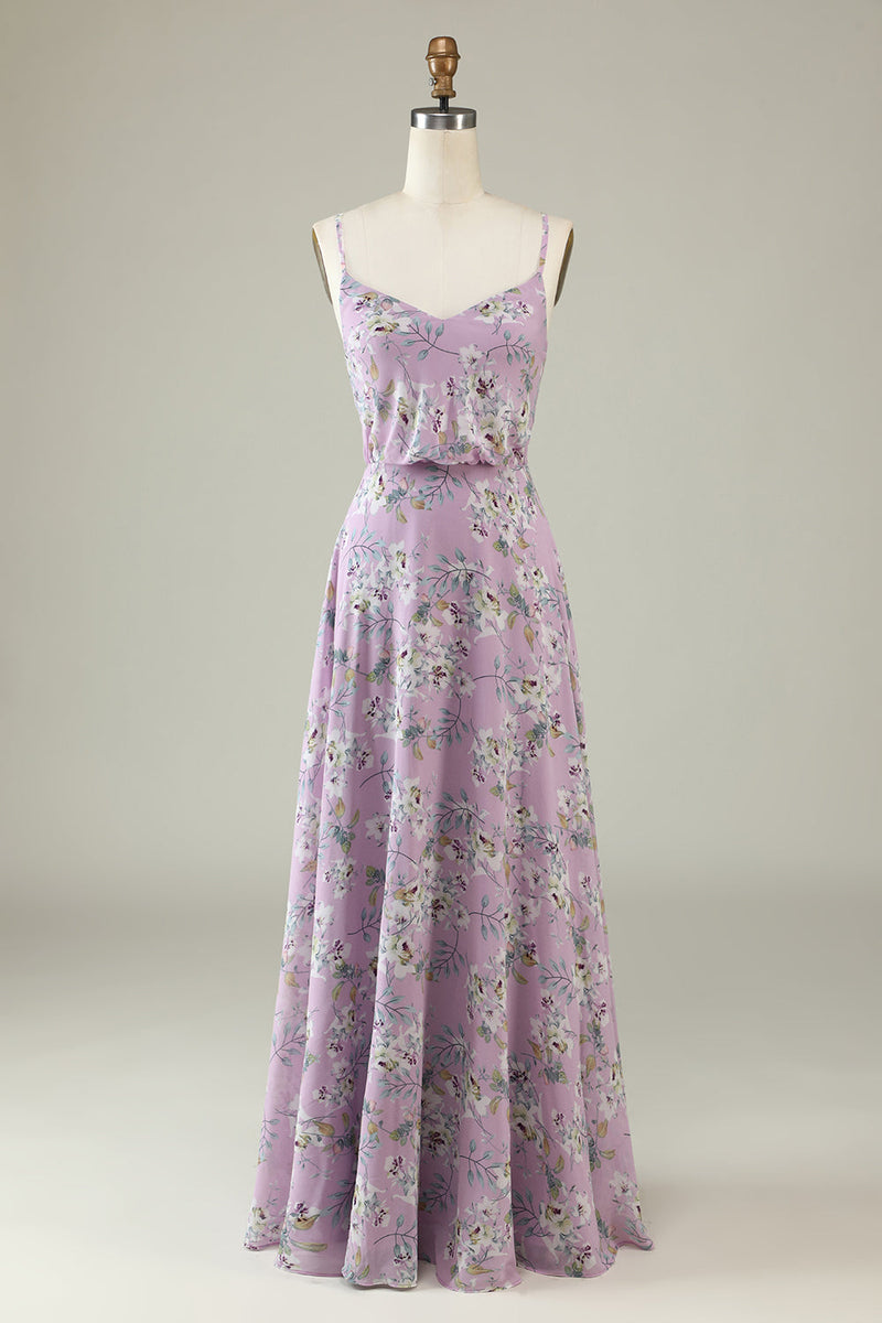 Load image into Gallery viewer, Black White Flower Boho Chiffon Bridesmaid Dress