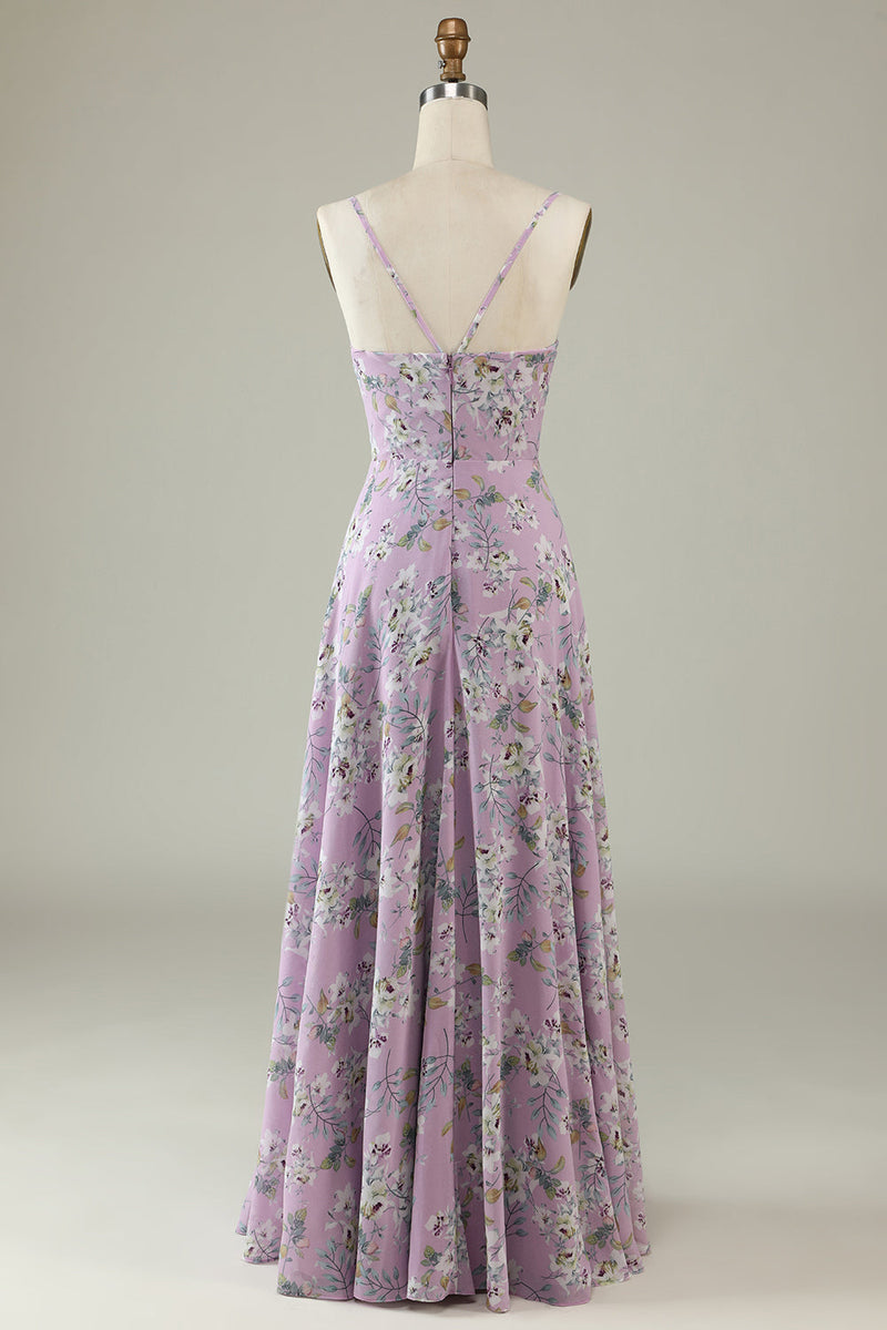 Load image into Gallery viewer, Black White Flower Boho Chiffon Bridesmaid Dress