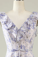 Load image into Gallery viewer, Blush Purple Flower Boho Chiffon Bridesmaid Dress