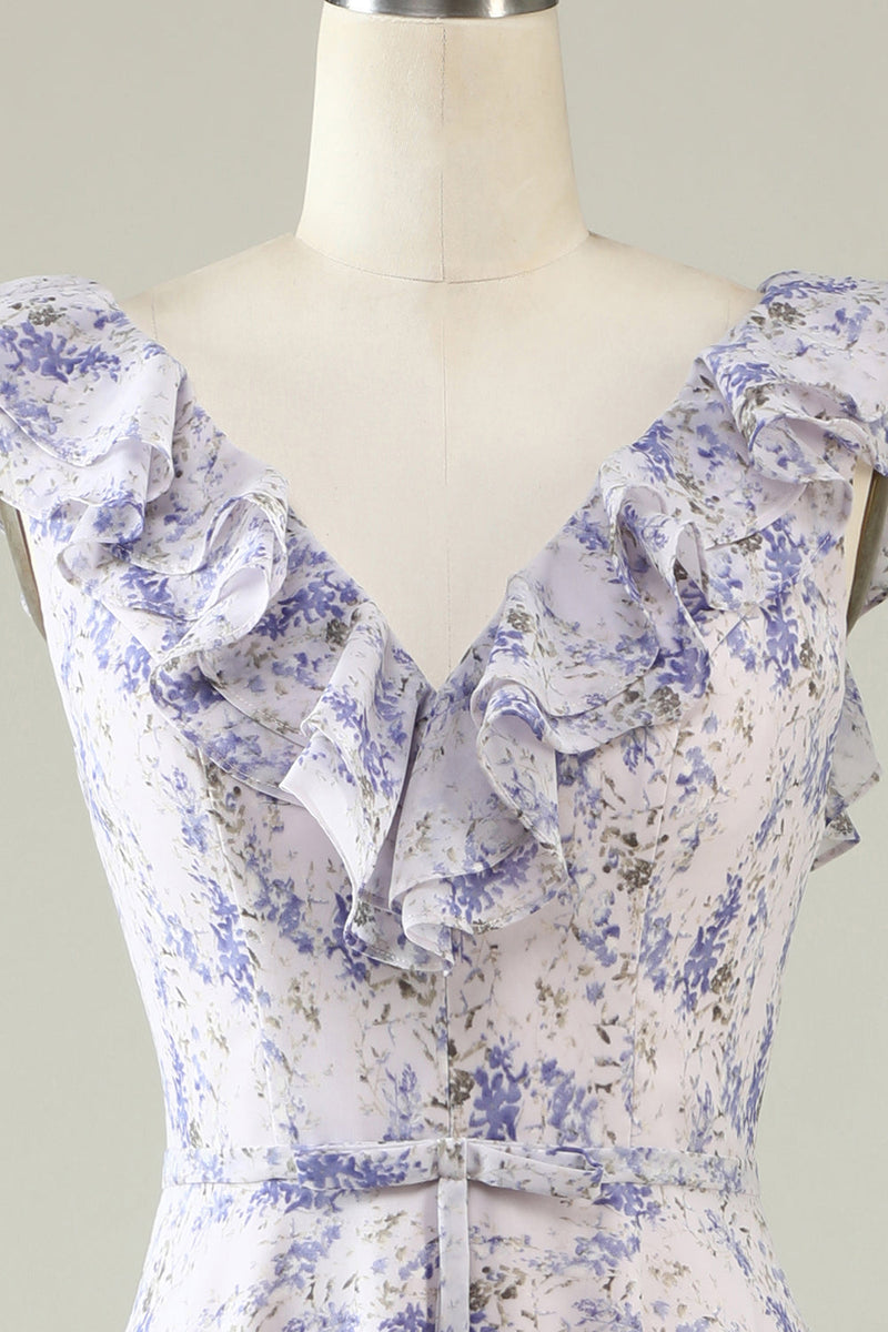 Load image into Gallery viewer, Blush Purple Flower Boho Chiffon Bridesmaid Dress