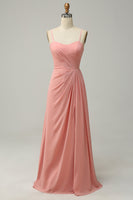 Load image into Gallery viewer, A Line Spaghetti Straps Blush Long Bridesmaid Dress with Split Front