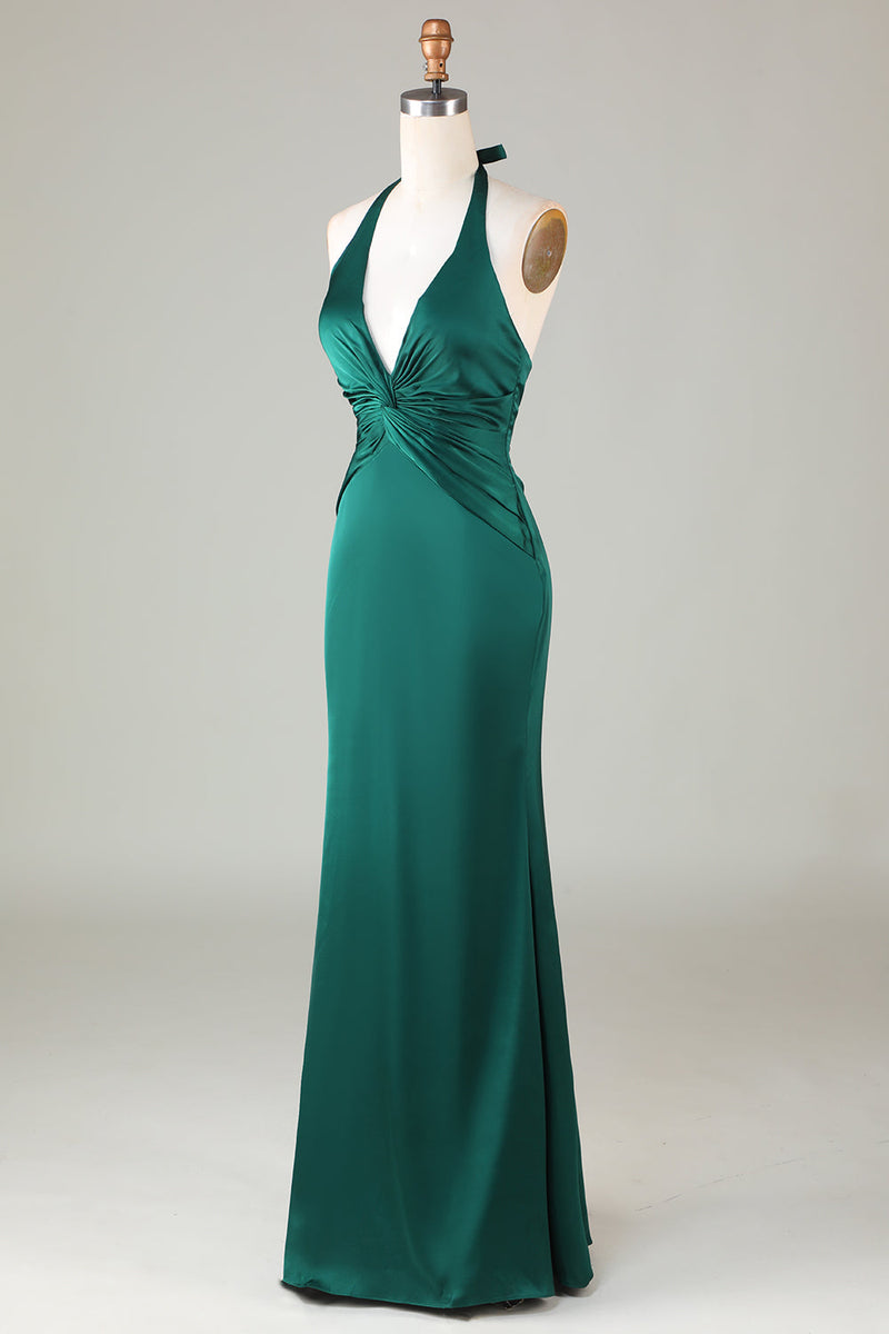 bottle green bridesmaid dresses uk Hellymoon Women Dark Green Bridesmaid Dress Mermaid Halter Long Wedding  Guest Dress – hellymoonuk
