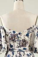 Load image into Gallery viewer, White Blue Flower Boho Bridesmaid Dress