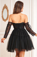 Load image into Gallery viewer, A Line Sweetheart Black Graduation Dress with Lace Sleeves