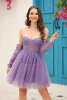 Load image into Gallery viewer, A Line Sweetheart Black Graduation Dress with Lace Sleeves