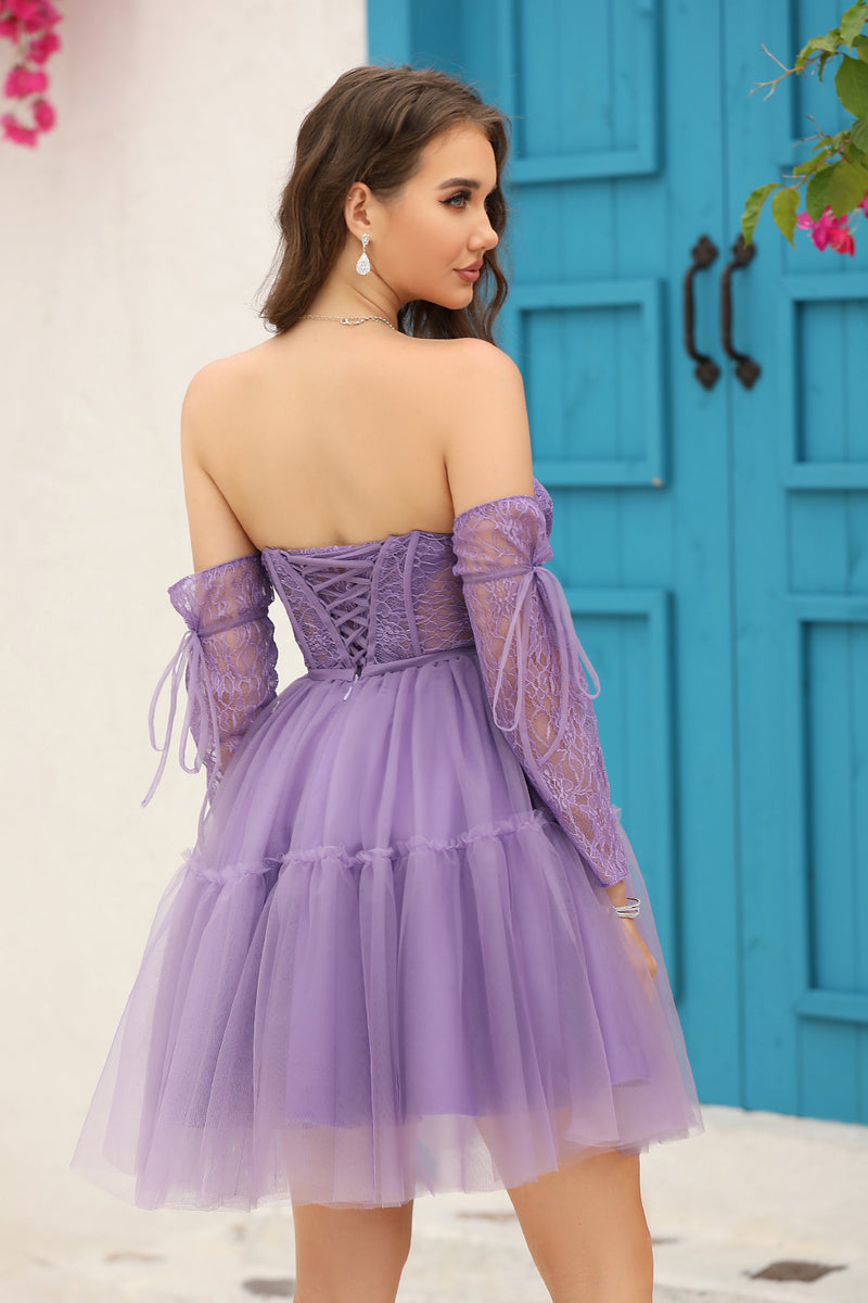 Load image into Gallery viewer, A Line Sweetheart Black Graduation Dress with Lace Sleeves