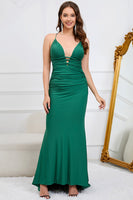 Load image into Gallery viewer, Mermaid Spaghetti Straps Dark Green Plus Size Prom Dress with Criss Cross Back