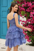 Load image into Gallery viewer, Off the Shoulder A Line Blue Corset Graduation Dress with Lace