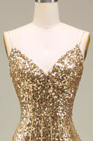 Load image into Gallery viewer, Sparkly Mermaid Golden Long Prom Dress with Slit
