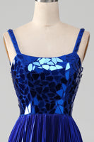 Load image into Gallery viewer, Sparkly Lace-Up Back Royal Blue Prom Dress with Slit